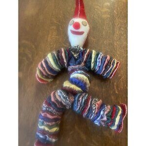 Vtg  Handmade Yo-yo Quilt Circles Jester clown Doll 27” Grannycore Cottagecore